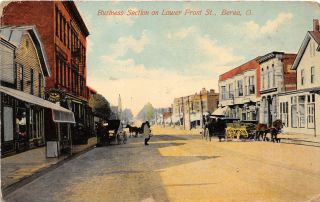 F61/ Berea Ohio Postcard C1910 Business Section Lower Front St Stores