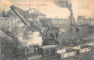 F61/ Berea Ohio Postcard C1910 Steam Shovel Occupational Quarry Railroad 3