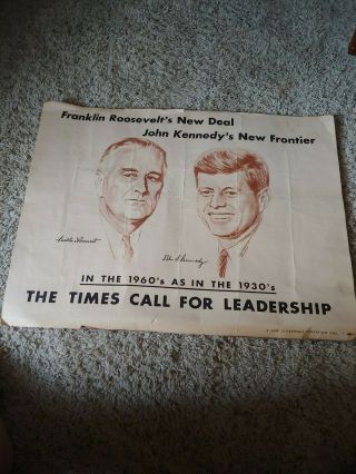 Vintage Jfk Kennedy & Fdr Roosevelt Deal Frontier Jugate Picture Poster