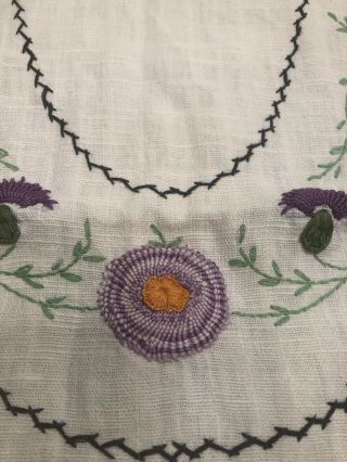 Vintage Linen DRESSER SCARF Table Runner Hand - Embroidered Crocheted Edge 15x36 4