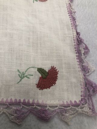 Vintage Linen DRESSER SCARF Table Runner Hand - Embroidered Crocheted Edge 15x36 5