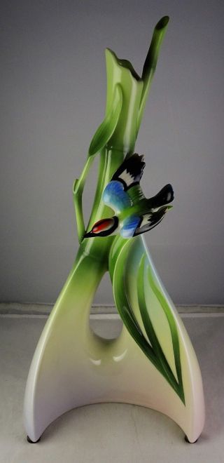 Franz Porcelain Bamboo Songbird 12 " Vase Very Colorful