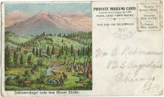 Mt.  Shasta,  Ca California 1907 Postcard Private Mailing Card In German,  Indian