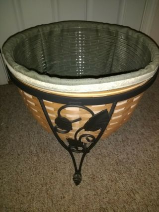 Longaberger Ficus Planter Basket With Wrought Iron Stand/sage - Liner/protector