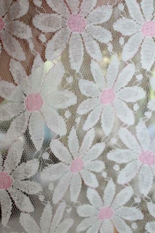 Vintage 1960s Sheer Lace Flower Daisies Daisy Fabric Pink White 49 1/2 " X 66 "