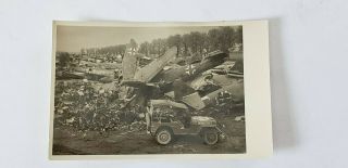 Ww2 Wwii Postcard Of Destroyed German Nazi Planes And Allied Jeep