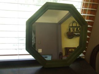 Vintage Tell City Chair Co Antique Green Wood Octogon Wall Mirror