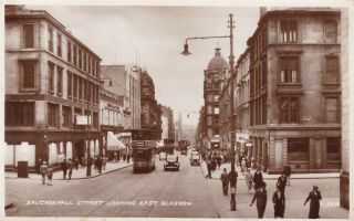 Glasgow - Sauchiehall Street Looking East With Tram - Real Photo By Valentine 