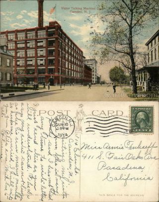 1914 Camden,  Nj Victor Talking Machine Co.  Jersey Antique Postcard 1c Stamp