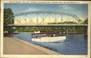 Bridge And Excursion Boat In Inlet Sylvan Beach York Ny Mailed 1930s