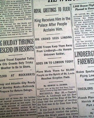 CHARLES LINDBERGH Atlantic Ocean Solo Airplane Flight SUCCESS 1927 Old Newspaper 3
