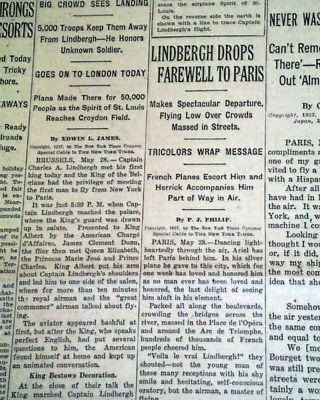 CHARLES LINDBERGH Atlantic Ocean Solo Airplane Flight SUCCESS 1927 Old Newspaper 4