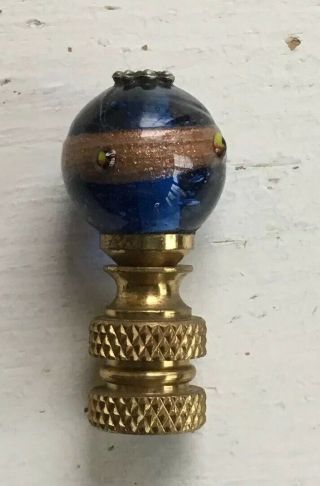 Wicked Cool Blue Jeweled Blown Glass Lamp Finial W/ Gold Mica & Brass Fittings