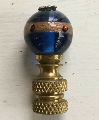 Wicked Cool Blue Jeweled Blown Glass Lamp Finial w/ Gold Mica & Brass Fittings 2