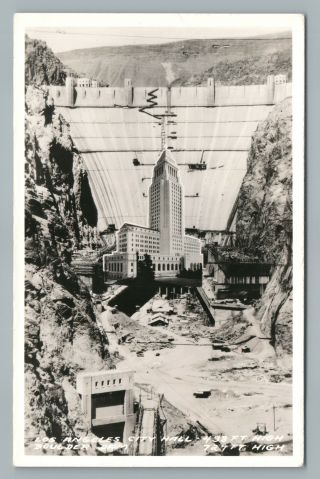 Los Angeles City Hall Vs.  Boulder Dam Rppc Rare Frashers Photo—nevada 1930s