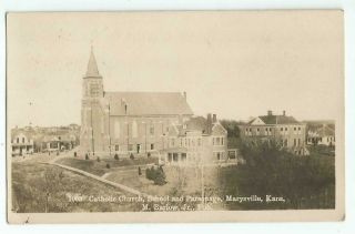 Marysville,  Ks Kansas 1910 Rppc Postcard,  Catholic Church,  School By Zercher