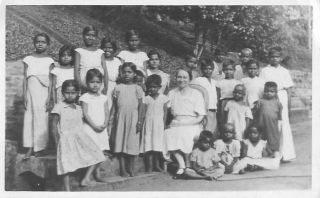 Ceylon Pc R/p Group Of Sunday School Children With Miss Bath
