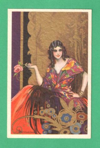 Vintage Busi Art Deco Postcard Fashionable Lady Rose