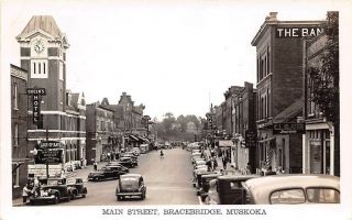 Main Street Cars Bracebridge Muskoka Ontario Canada Rppc Real Photo Postcard