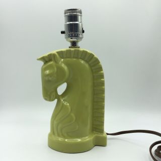 Vintage Mid Century Ceramic Horse Head Lamp Desk Table Knight Roman Green 10.  5 "
