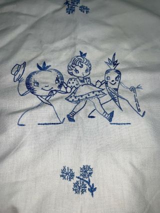 2 Vintage Hand Embroidered Tea Towel And 1 Dresser Scarf White and Blue 2