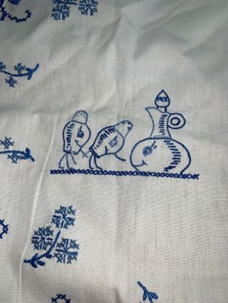 2 Vintage Hand Embroidered Tea Towel And 1 Dresser Scarf White and Blue 3
