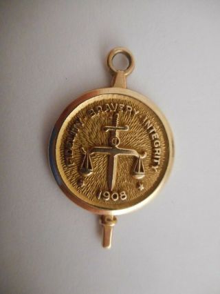 10k Solid Yellow Gold Fbi 10 Year Service Award Charm Pendant Long Key Medal