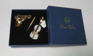 OLIVER WEBER VIOLIN WITH STAND BOW GOLD COLOR CRYSTALS RARE COLLECTIBLE 3
