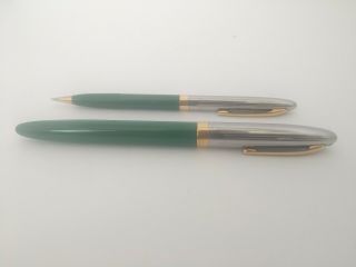 VTG SHEAFFER Snorkel Clipper Fountain Pen Set Jade Green Gold Silver 2