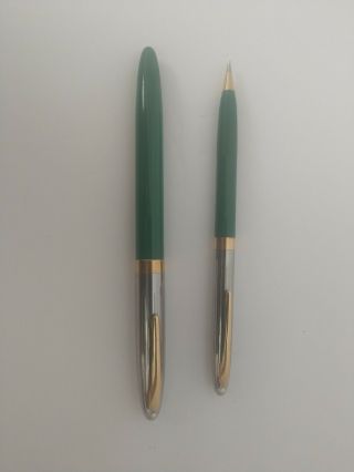 VTG SHEAFFER Snorkel Clipper Fountain Pen Set Jade Green Gold Silver 6