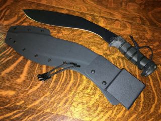 Ontario Kukri Knife 16 3/4 " Black 11 - 1/2 " Carbon Steel Blade Belt Sheath