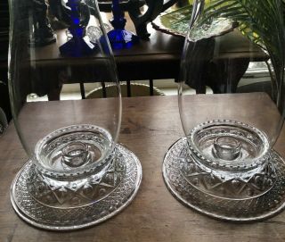 Pair Rare Imperial Glass Cape Cod Hurricane Chimney Globes Lamps Candle Holders