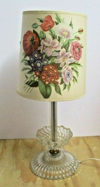 Glass Desk Table Lamp Flowers Floral Shade Vintage