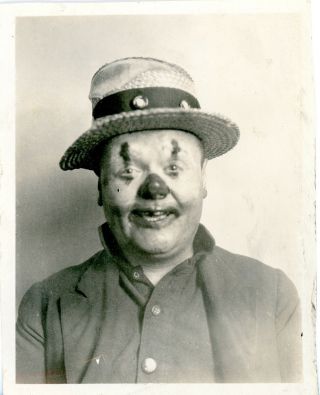 Vintage B/w Photo Of A Man With Clown Make - Up (he Might Need More Practice)