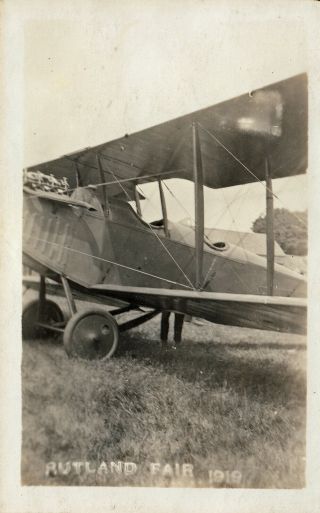 Rutland,  Vt Rppc Close - Up Of Airplane At The Fair 1919