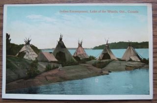 Indian Encampment - Lake Of The Woods Ontario Canada - Old Postcard