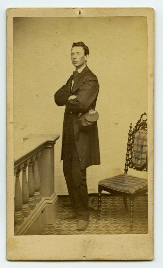 Portrait of a Young Man Holding Civil War Forage Cap with Infantry Insignia 3