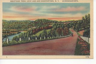 Postcard Ny York Chestertown Loon Lake Adirondack Mountains Unposted Linen