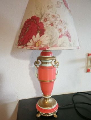 Antique Mitchell Lion Footed Art Deco Enamel Lamp Coral Gold Restored