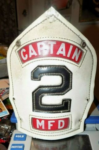 ANTIQUE CAPTAIN ' S LEATHER FIRE FIGHTER HELMET HAT BADGE SEE PIC SHAPE 2