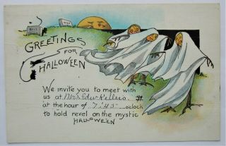 Ghosts Halloween Party Invitation Man In The Moon Graveyard Postcard
