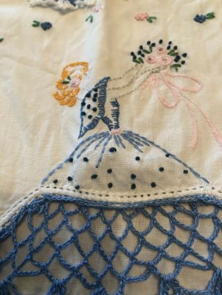 Vintage Blue Hand Embroidered Southern Belle Floral Pillowcases