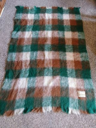 St.  Albans 100 Mohair Wool Blanket Vintage Australia 70 " X 46 " Green Brown