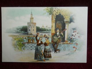 Vintage Spanish Postcard,  Dancers,  In Traditional Dress