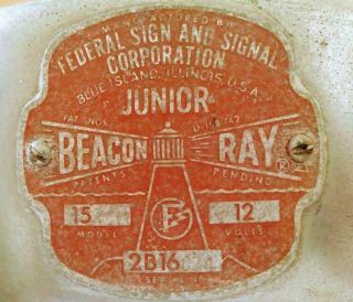 Vintage Federal Signal Junior 15 Beacon Ray RED GLASS DOME 3
