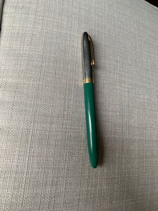 Vintage Sheaffer Snorkel Fountain Pen,  Green Barrel,  Chrome Cap,  Gold Clip.