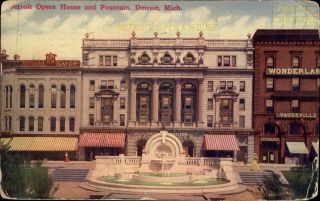 Detroit Opera House And Fountain Detroit Michigan Mi Mailed 1911