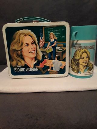 Vintage 1978 Bionic Woman Lunch Box W/ Thermos.  (lindsay Wagner)