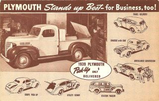 1939 Plymouth Commercial Cars Trucks Advertising Postcard