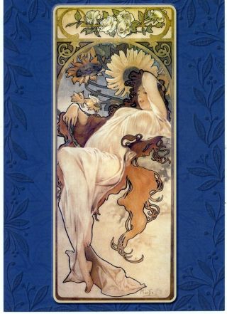 2010 Alphonse Mucha Art Nouveau " Summer ",  1897 Russian Unposted Postcard